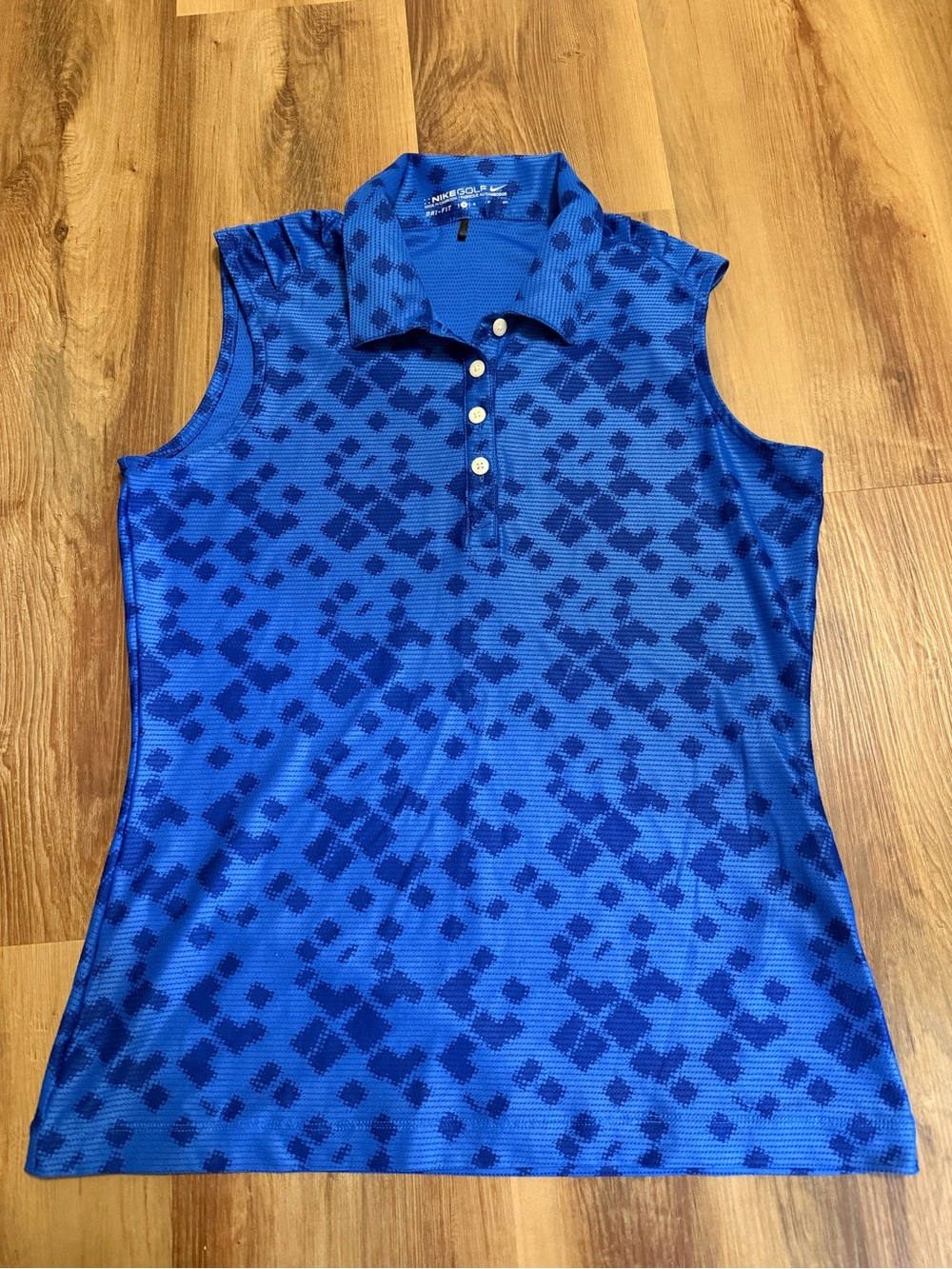 Nike Golf DRI-FIT Blue Sleeveless Polo Tank with Dark Blue Geo Print